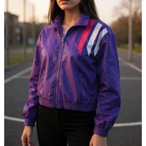 VTG 90s Adidas Track Jacket Fits M/L (Tag S) Cropped Boxy Velour Canada - Picture 2 of 6